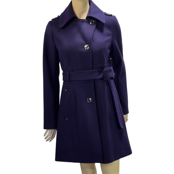 Kenneth Cole Women's Wool Blend Purple Belted OverCoat Size 10 - Picture 16 of 16